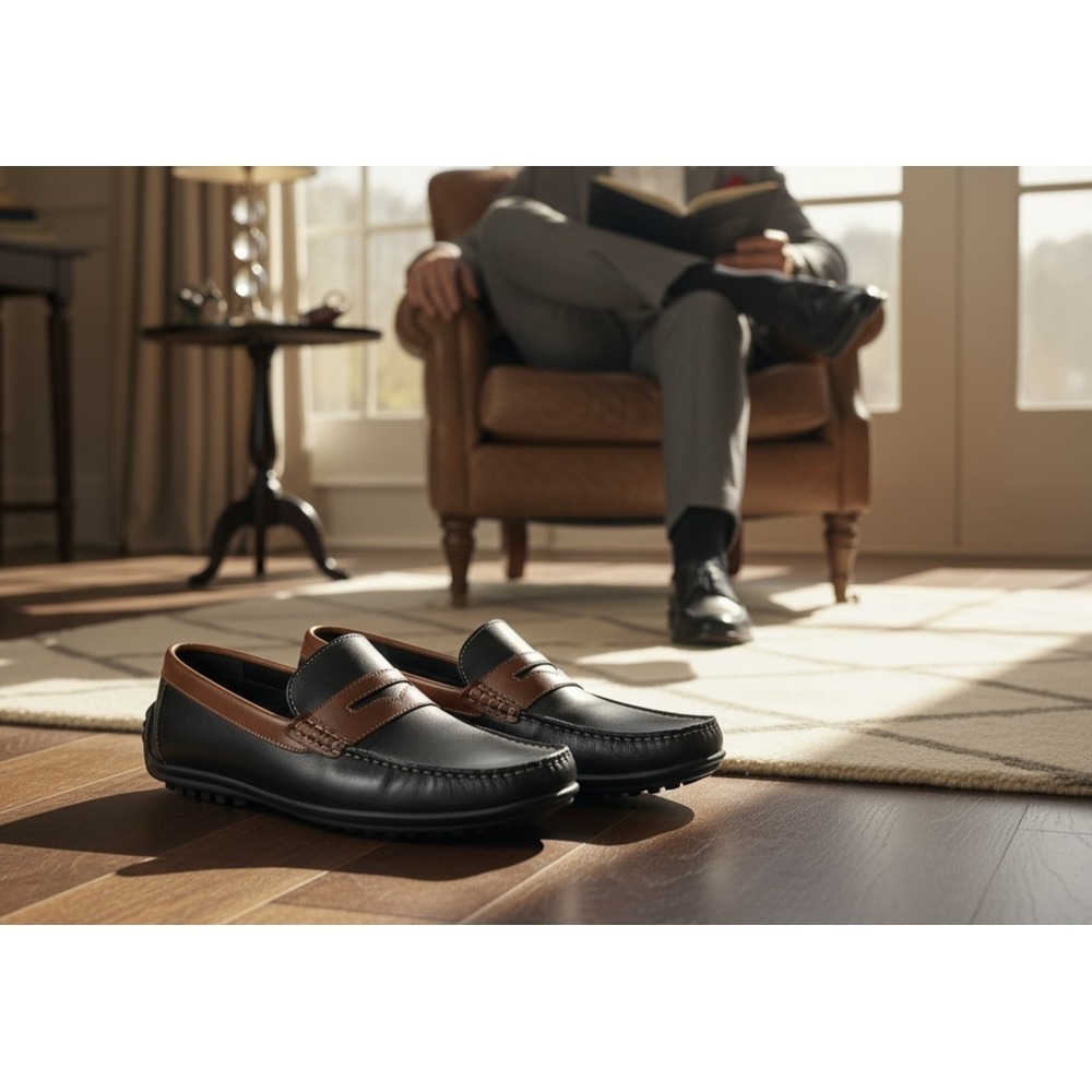Ecco Brown/Black  Leather Slip-On Penny Loafers‎ Men's Size EU 44 US 10 Driving